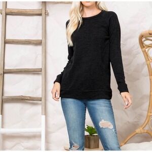 You & Me Tunic Top Women Size Small Black Raglan Long Sleeve Pocket Knit